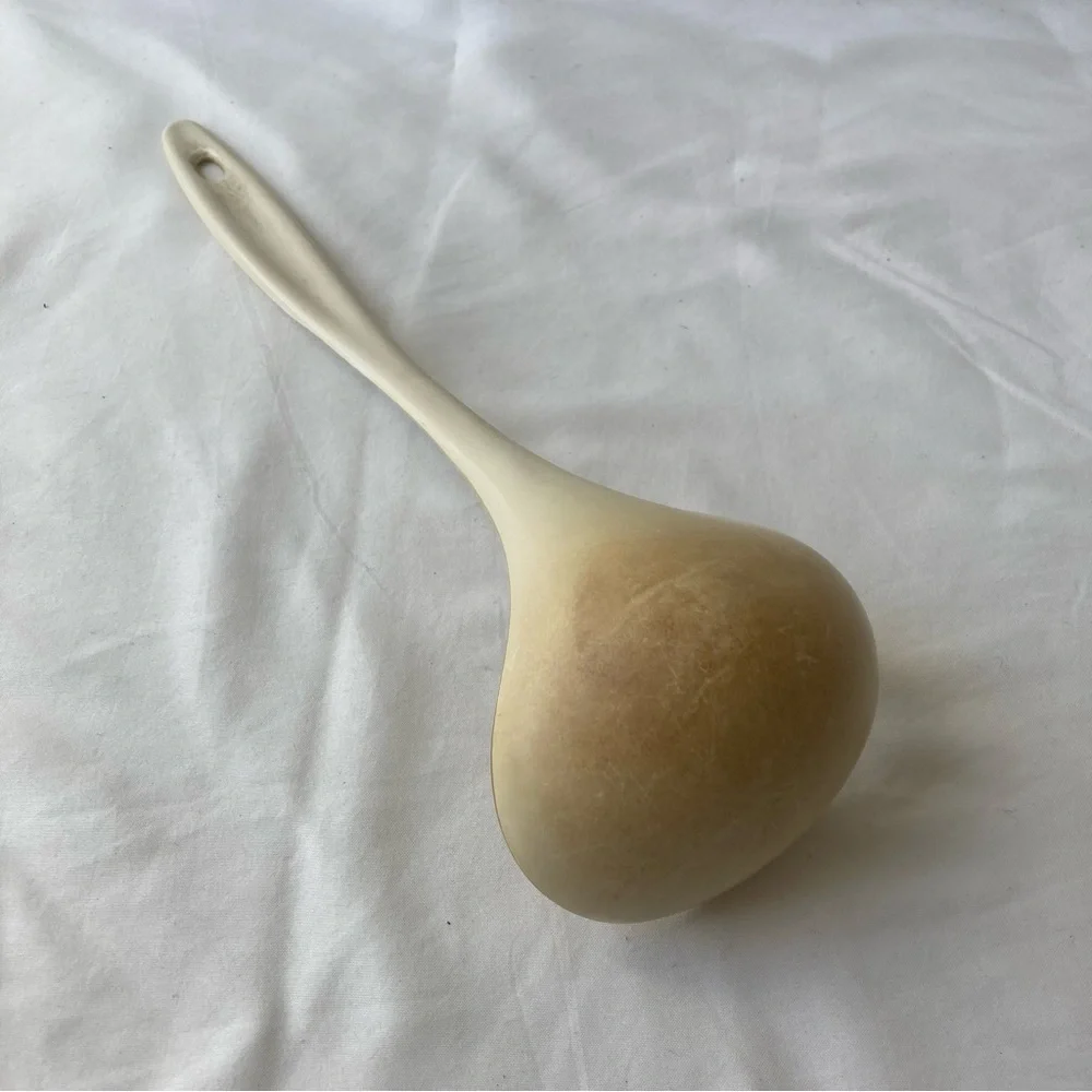 Vintage Nylon Soup Ladle Spoon Dipper Almond Beige Kitchen Utensil Taiwan Cook